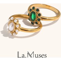 New 316L Stainless Steel Rings For Women Cubic Zirconia Pearl Luxury Rings Fashion Daily Waterproof Jewelry And Accessories