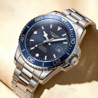 Fashionable Men's Diving Quartz Watch, Classic Blue Bezel, Stainless Steel Strap, Waterproof, Luminous, Sporty, Business Style, Men's Watch, Luxurious Everyday Casual Style, Men's Timepiece