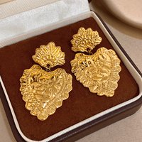 Greatera Embossed Three-dimensional Heart-shaped Earrings Fashion Design Stainless Steel Exaggerate Unique Women's Jewelry Gift