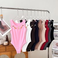 Sexy Fashionable Metal Decorated round Neck Slim Fit Elastic Pants Women's Top Bottoms Commute Style Straight Leg S...