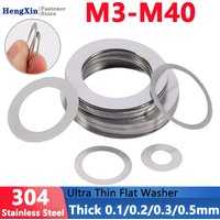 M3 to M40 Thick 0.1/0.2/0.3/0.5mm 304 Stainless Steel Ultra Thin Flat Washer Ultrathin Adjust Shim M4/M5/M6/M7/M8/M9/M10/M12-M35