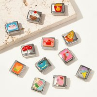 5pcs/lot Coffee Ice Cream Cone French Fries Italian Charm Links Fit 9mm Stainless Steel Bracelets For Woman DIY Jewelry Making