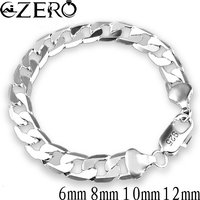 925 Sterling Silver Bracelet Side Lobster Buckle Silver Bracelet 6MM 8MM 10MM 12MM Bracelet Men's and Women's Jewelry