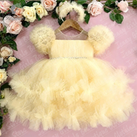 Beautiful Girl Glitter Pearls Light Yellow Weddings Dresses Tulle Bow Flower Girl Dresses Puffy Short Prom Photography