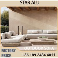 Teak Wood Outdoor Sofa Set - Nordic Patio Furniture with Waterproof Fabric for Villa & Garden, Weatherproof Durable High-End