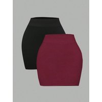 Plus Size Women's 2 Piece High Waist Bodycon Mini Skirt Set