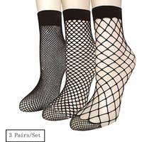 3 Pairs Punk Women Girls Sexy Black Hollow Out Breathable Mesh Fishnet Socks Female Gothic Stretchable Short Hosiery Ankle Sock