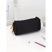 Black Basic Style Pencil Case Unisex Zipper Pencil Pouch School Office Supplies Stationery Organizer Back To School Pencil Cases