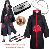 Kakashi Cosplay Costume Akatsuki Cloak Uchiha Itachi Sharingan Headband Necklace Ring Kunai Pain Halloween Costume for Men Kids