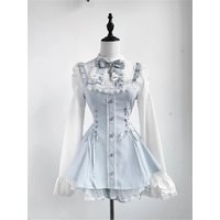 Early Autumn Sweet Heart Lolita Knot Lace Long Sleeve Dress Women's Fake Two-Piece Waist-Cinching Slimming Skirt
