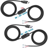 5V DC 2-pin USB C Power Cable with ON/Off Switch USB Type C to 2 Pin 2 Bare Wire Charge Cord for DIY for Replacement or Repair
