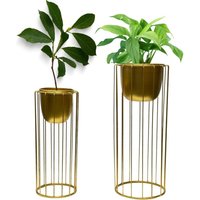 skTrendi Bronze Set of 2 Planter Pots with Metal Stands, Flower Pots Living Room Decor | Plant Pot for Indoor/Outdoor Flower pot Plant Herb Garden Container Organizer decor, Flower Pots For Indoor