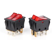 2PCS AC 15A/250V 20A/125V Double Red Light 6 Pin SPST ON/Off 2 Way Boat Rocker Switch