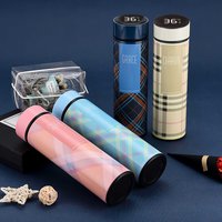 500ml Checkered Stainless Steel Creative Smart Thermos Bottle Temperature Display Thermal Mug Leak Proof Coffee Cup, Milk Cup