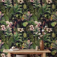 Tropical Wallpaper, Vintage Floral Peel and Stick Wall Mural For Home Decor, Self-adhesive Or Tradition Un-paste Wallpaper Roll