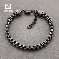kalen Vintage Stainless Steel Double Box Chain Bracelet for Men Adjustable Length Punk Industrial Style Wristband Jewelry Gifts