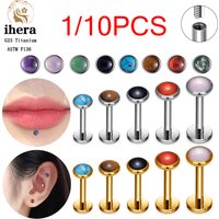 1/10PCS ASTM F136 Titanium Cartilage Earring Circular Flat Back Ear Lip Stud 16G Natural Stone Labret Nose Stud Piercing Jewelry