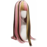 Pink Blonde Brown Mixed Color Long Straight Synthetic Wig with Bangs, Harajuku Style for Cosplay and Daily Wear