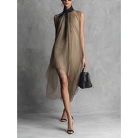 Elegant Sleeveless Chiffon Vest Dress Turtleneck Bow Irregular Hem Drifting Midi Skirt Double-layer See-through Holiday Dress