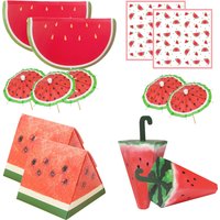 1Set Watermelon Disposable Tableware Paper Candy Boxes Cups Plates Cake Toppers for Summer Watermelon Party Supplies Kids Gifts