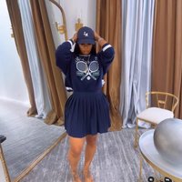 Skirt Set Women Two Piece Sets Print Round Neck Dress Sets Casual Matching Sets Tops A Line Short Skirts Slim Fit Elegant Splice