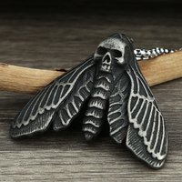 Vintage Death Head Skull Butterfly Moth Pendant necklace For Man Stainless Steel Punk Good Detail Animal Amulet Jewelry Gift