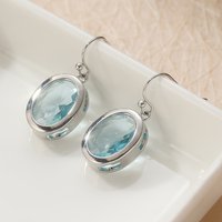 Elegant Silver Color Inlaid with Sea Blue Stones Copper Dangle Women's Earrings Wedding Party Earrings Woman Fashion Jewelry