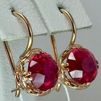 Vintage Charm Inlaid Round Red Synthetic Zirconia Golden Plated Hook Earrings Women's Fashion Dazzle Banquet Anniversary Jewelry