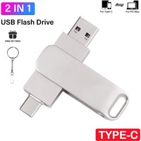 Pen Drive 2 IN 1 USB Flash Drive 128GB TYPE-C Memory Stick 64GB For Phone Pendrive 32GB Key Chain U Disk Rotatable Creative Gift
