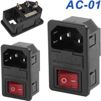 5/20Pcs Rocker Switch AC Power Socket Switch Plug Connector AC Socket with 10A Fuse Red LED Lamp