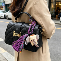 Boho Handmade Fabric Elephant Bag Charm Woven Tassel Pearl Purse Wallet Keychain Backpack Handbag Accessory Ornament Gift
