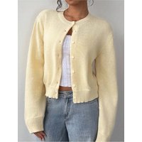 Yellow Single-breasted Cardigan For Woman Fashion O-neck Long Sleeves Leisure Short Sweater Autumn Winter Lady Comfort Sweaters