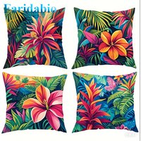 4 Pack Adorable Cat & Duck Pillowcases 45x45cm Spring Floral Animal Design Cushion Covers for Living Room Gift Decor