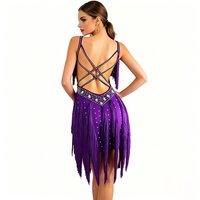 Purple Latin Dance Dress Tassel Fringe Women's Performance Sleeveless Ballroom Dancing Costume Rumba Salsa Competition Dress
