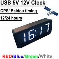 USB 5V 12V CAR Clock GPS Beidou Satellite Timing 12/24 Hours Electronic Clock LED Digital TIME Display Power Off Memory Watch