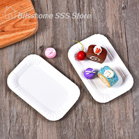 【S】50/100pcs Rectangular Cake Tray White Paper Plate Disposable Dinner Plate Paper Plate Cake Disposable Paper Plate