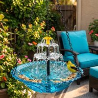 Hummingbird Water Fountain with Solar Pump & Glass Bowl Cascade Hanging Feeding Station for Outdoor Garden Backyard Patio Lawn