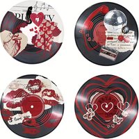 4Pcs Retro Vinyl Record Shaped Wooden Wall Decor, Red Love Heart Kiss Disco Ball Wall Stickers with Nano Tape