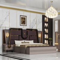 &Chambre a Coucher Luxe Complet Lit Royal Modern King Size Double Bed Home Wooden Luxury Full Bedroom Furniture Set