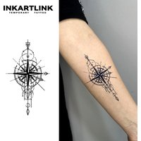 Compass temporary tattoo sticker, waterproof magic tattoo, lasts to 15 days fake tattoo, semi permanent tattoo