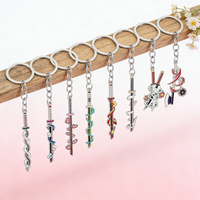 Anime Demon Slayer Rengoku Kyoujurou Flower Keychain Sword Keyrings Cosplay Souvenir Props Jewelry Gift for Fans