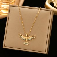 Yupsk Fashion Stainless Steel Cubic Zirconia Phoenix Pendant Necklace for Women Buling Crystal Unisex Jewelry Gift