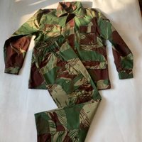 Rhodesian brushstroke camouflage jacket pants, retro military style, outdoor military fan combat uniform