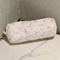 Large Capacity Pink Swan Quilted Pencil Case Single Layer Zipper Closure Kids Stationery Bag Bow-knot Pen Pouch Kids Pencil Bag
