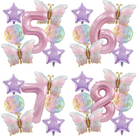 7Pcs Delicate Butterfly Pink Number Balloons Set for Birthday Celebrations Kids' Party Baby Showers Decor Anniversary Balloons