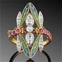 Böhmischer Stil, Vintage-Stil, handgeschnitzter Libellen-Ring in Gold, zarter Ring für Damen, modisch, elegant, für Bankette, Jubiläen, Schmuckzubehör