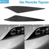 For Porsche Taycan 2019-2026 Real Carbon Fiber Front Bumper Headlight Panel Cover Decorative Car Accessories Decoration Sticker