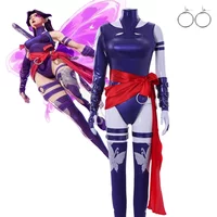 Rivals Psylocke Cosplay Blue Swiming Style Jumpsuit Women Costume Red Waist Band Long Socks Disguise Full Set Halloween Suit image 3