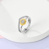 Original 925 Sterling Silver Rings Sparking Sunflower Ring For Women Girls Jewelry Birthday Anniversary Gifts