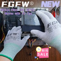 FGFW ESD Safety Gloves 10 Pairs - Anti-Static Carbon Fiber with PU Grip Tips for Electronics Assembly, Sizes S/M/L